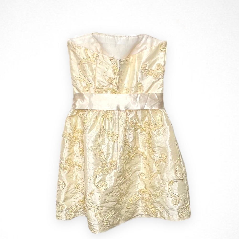 JESSICA McCLINTOCK for GUNNE SAX‎ Gold Strapless Dress 1 Bridal Wedding Short - Picture 2 of 8